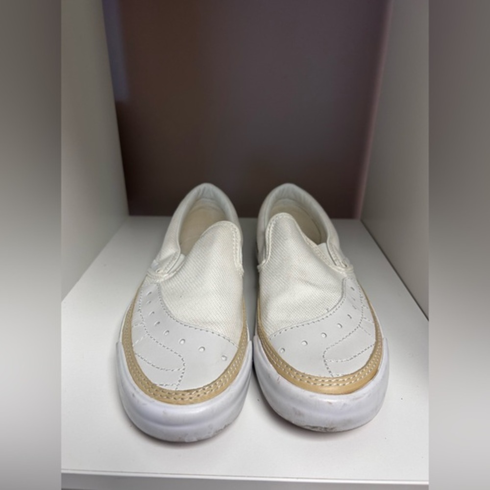 Vans‎ Kids White and Tan Slip-On Sneakers
